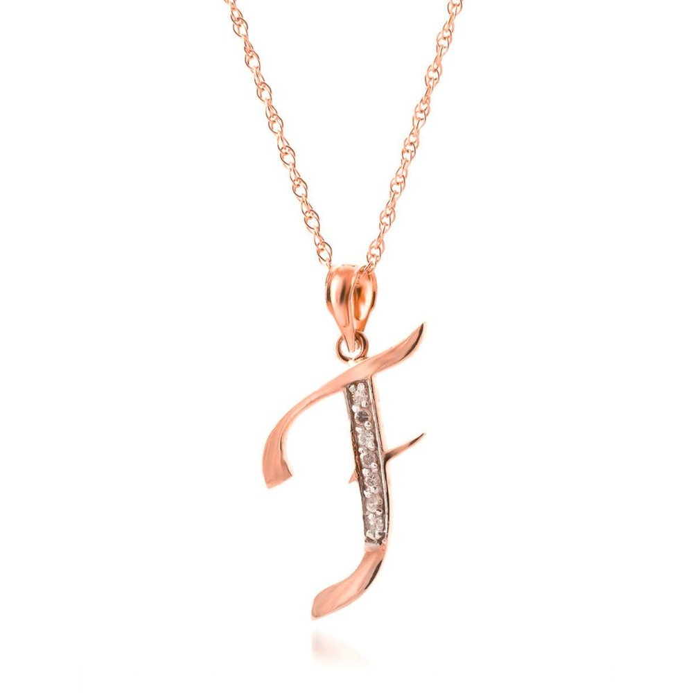 14k Gold Necklace Diamonds Initial "F" Pendant - Picture 2 of 9